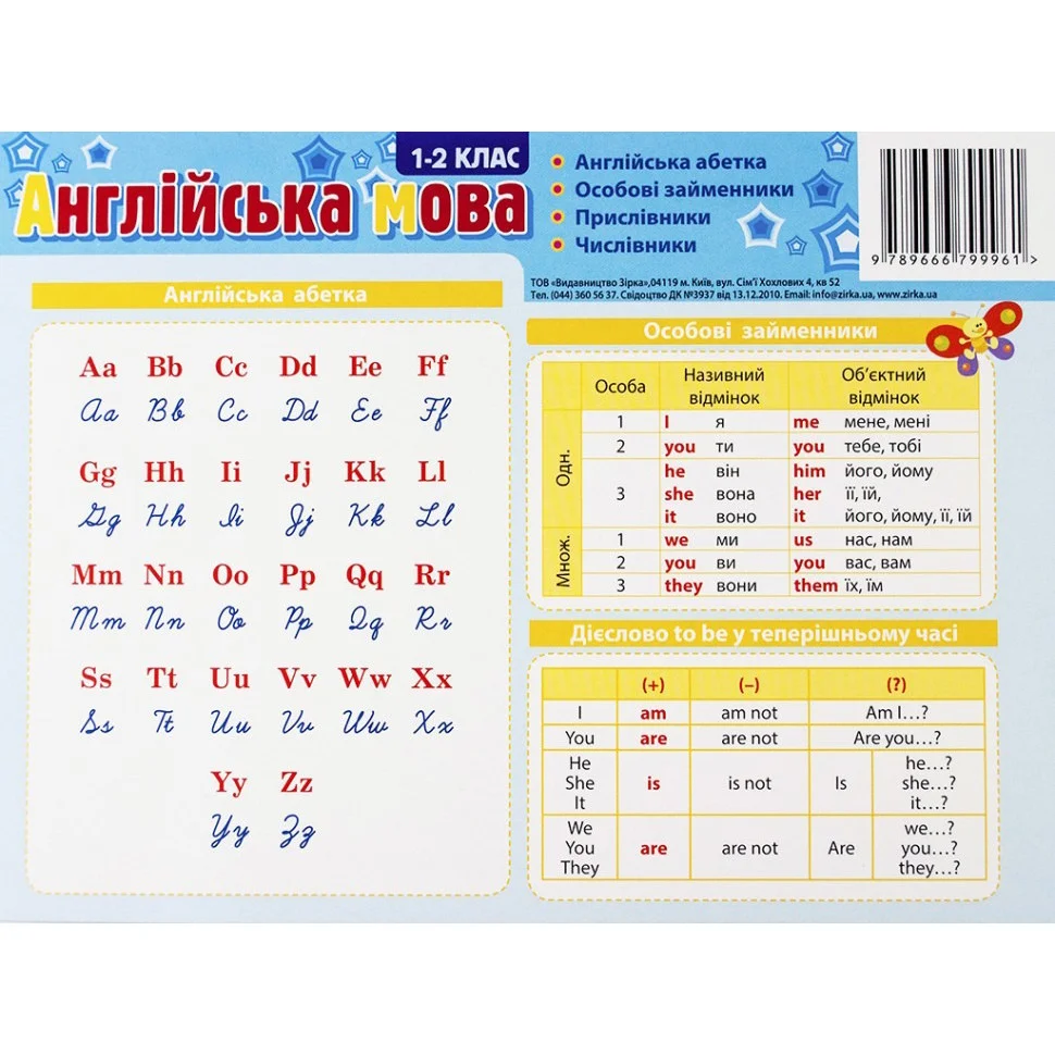 Картонка-підказка Англійська Мова 1 кл. ZIRKA 66440