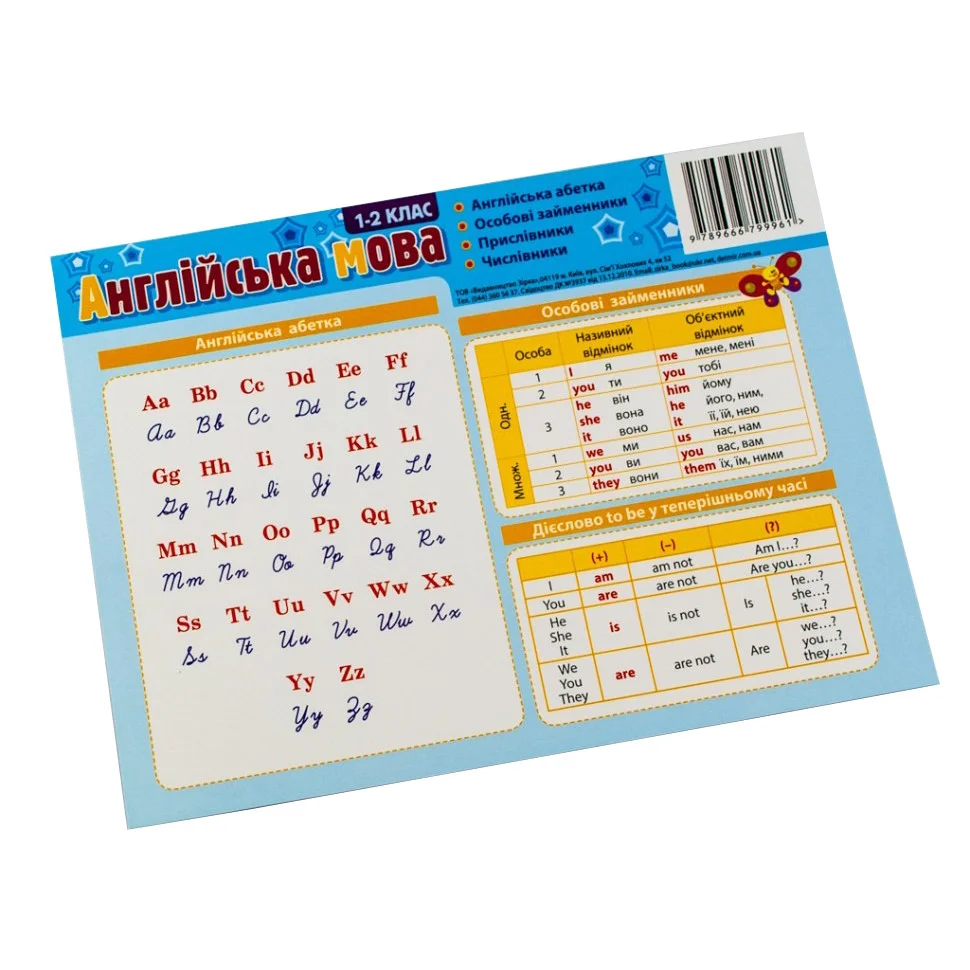 Картонка-підказка Англійська Мова 1 кл. ZIRKA 66440