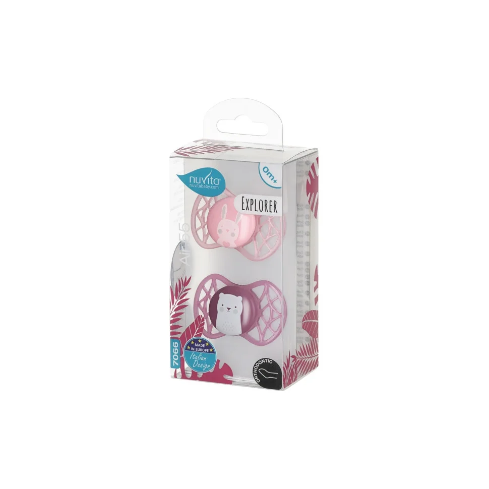 Пустушка Nuvita 7066 Air55 Explorer ортодонтична 0m+ (заєць, ведмідь) 2шт NV7066F