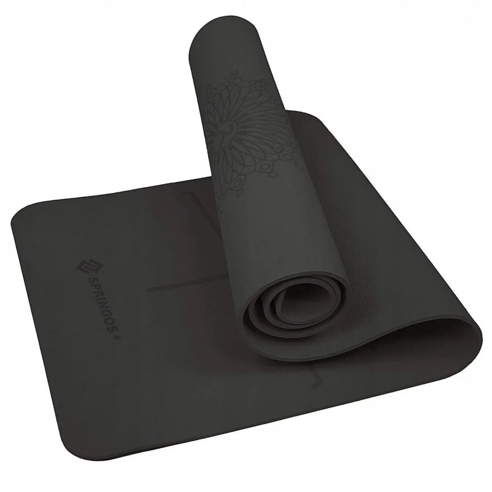Килимок (мат) для йоги та фітнесу Springos YG0016 Black, TPE 6 мм