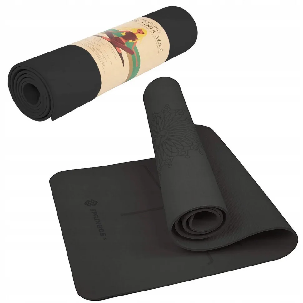 Килимок (мат) для йоги та фітнесу Springos YG0016 Black, TPE 6 мм