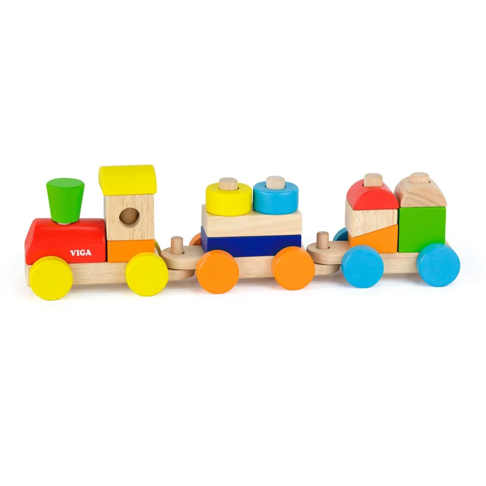 Деревянный поезд-пирамидка Viga Toys 51610 Цветные кубики 