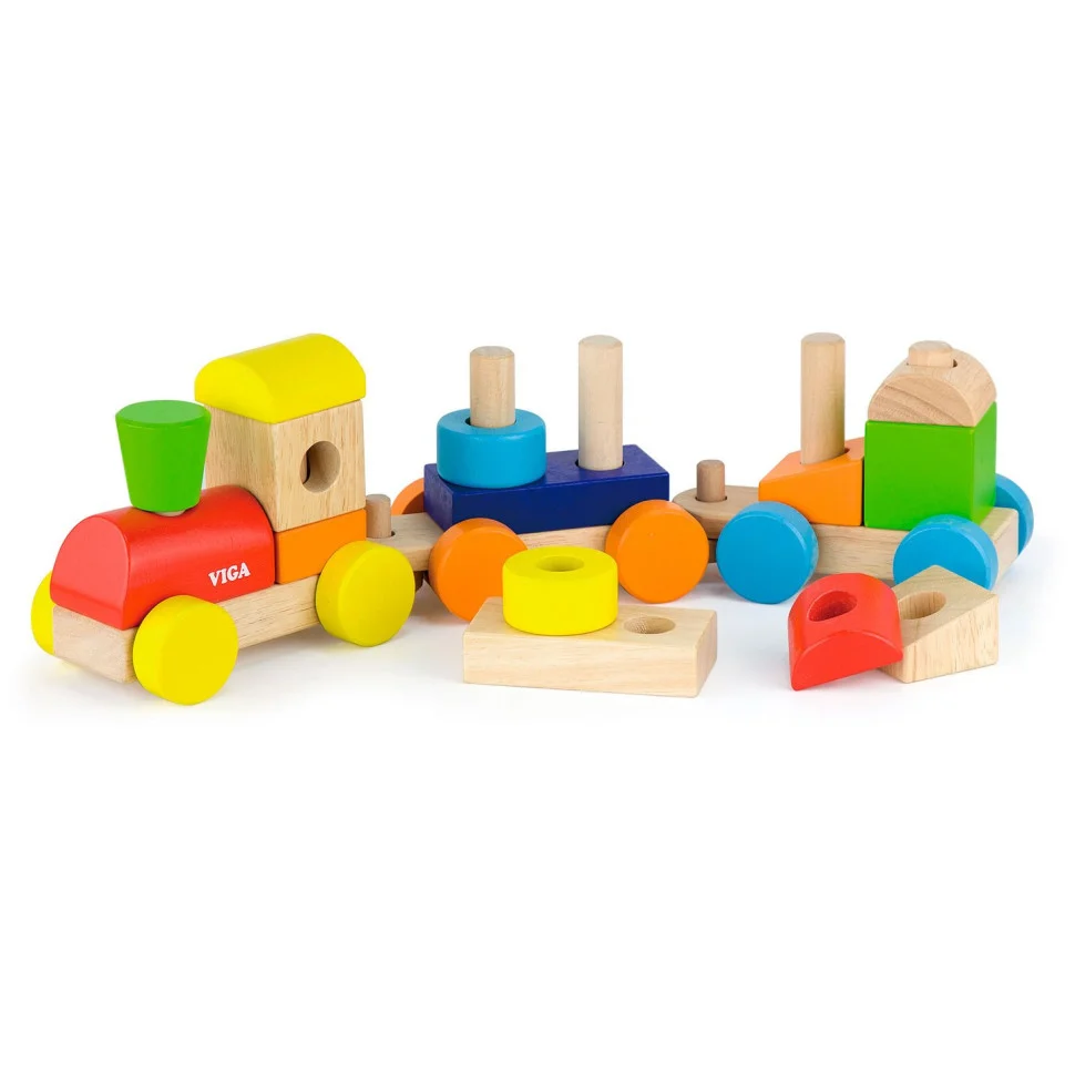 Деревянный поезд-пирамидка Viga Toys 51610 Цветные кубики 