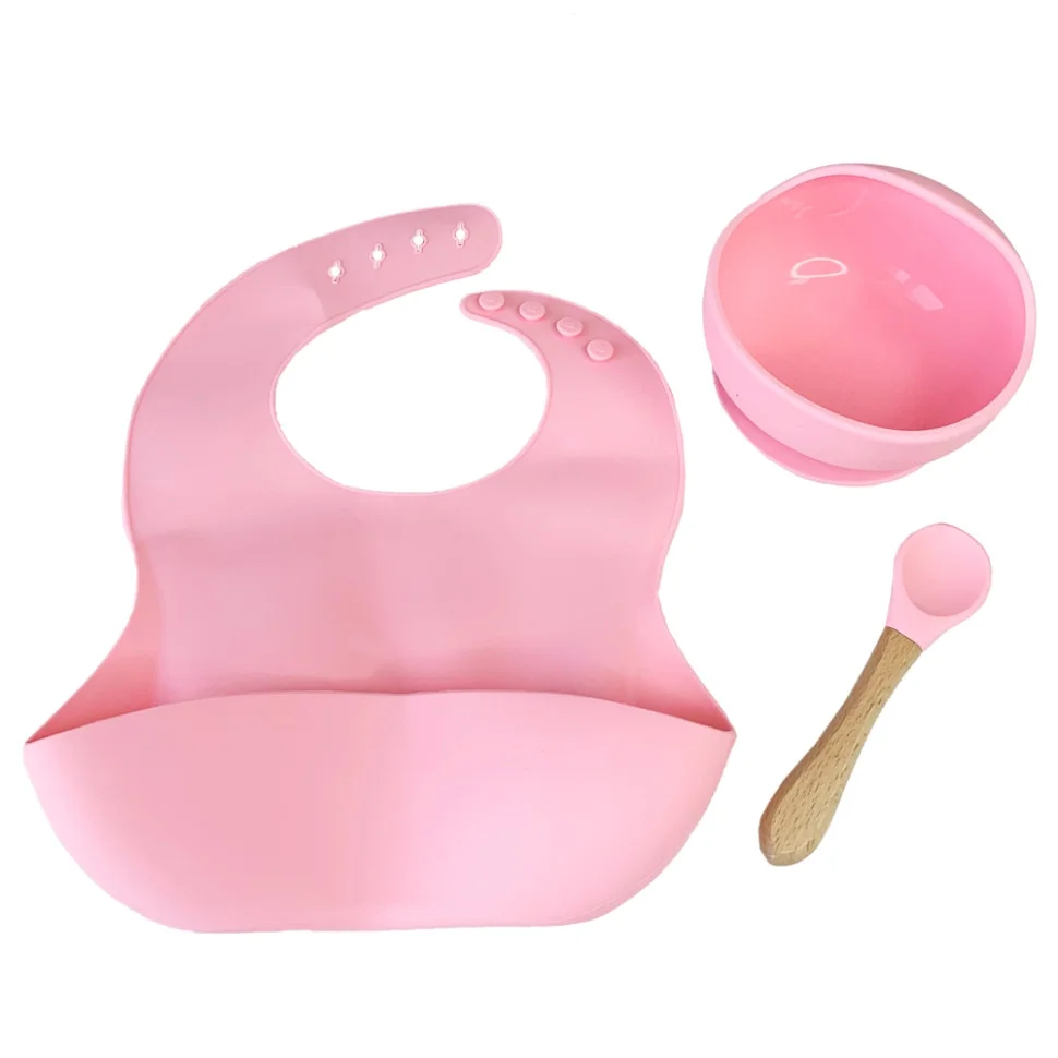 Набір дитячого посуду Силіконова тарілка та слинявчик Mega Zayka MGZ-0110(Pink) у коробці