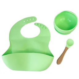 Набір дитячого посуду Силіконова тарілка та слинявчик Mega Zayka MGZ-0110(Green) у коробці