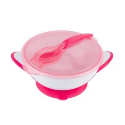 Мисочка з присоскою та ложечкою BabyOno 1063/03 рожева Мисочка з присоскою та ложечкою BabyOno 1063/03 рожева