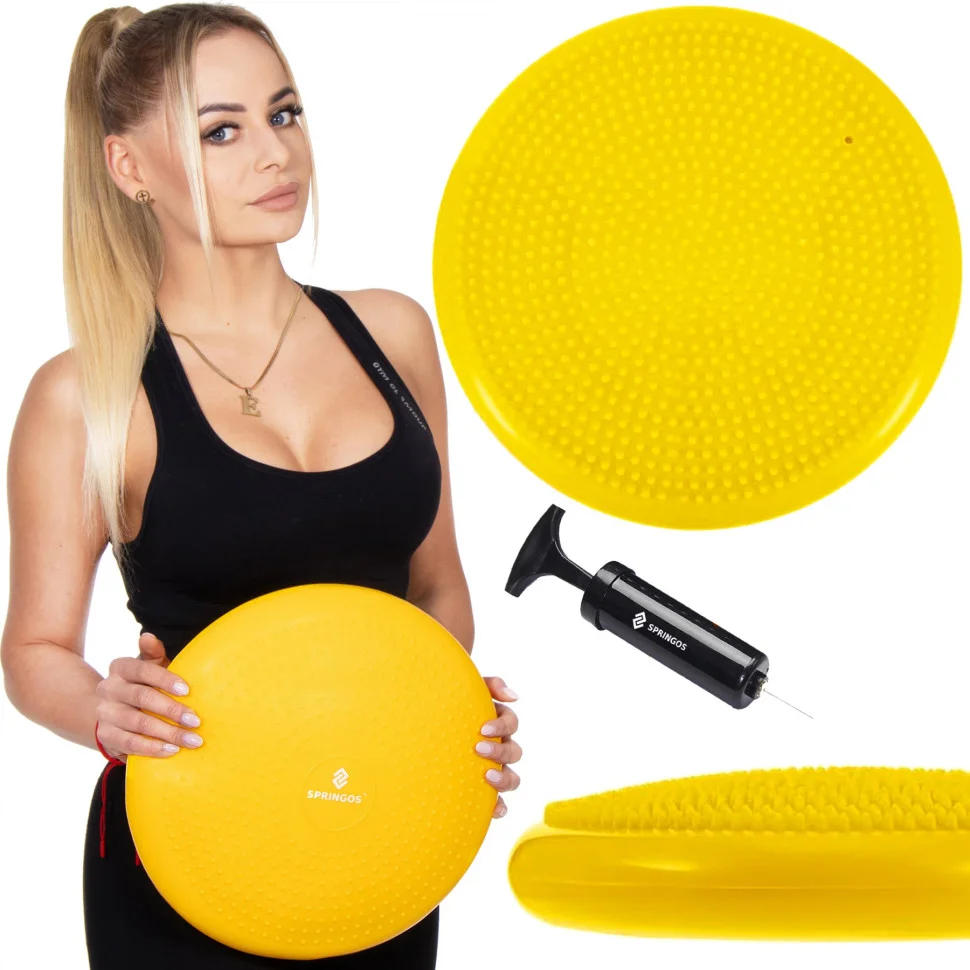 Балансировочная массажная подушка Springos FA1069 сенсомоторная Yellow (Насос в комплекте)