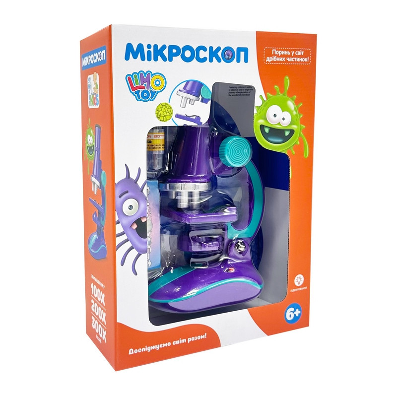 Дитячий мікроскоп Limo Toy SK 0006(Violet) світло, 19,5 см, 2 пробірки, скло