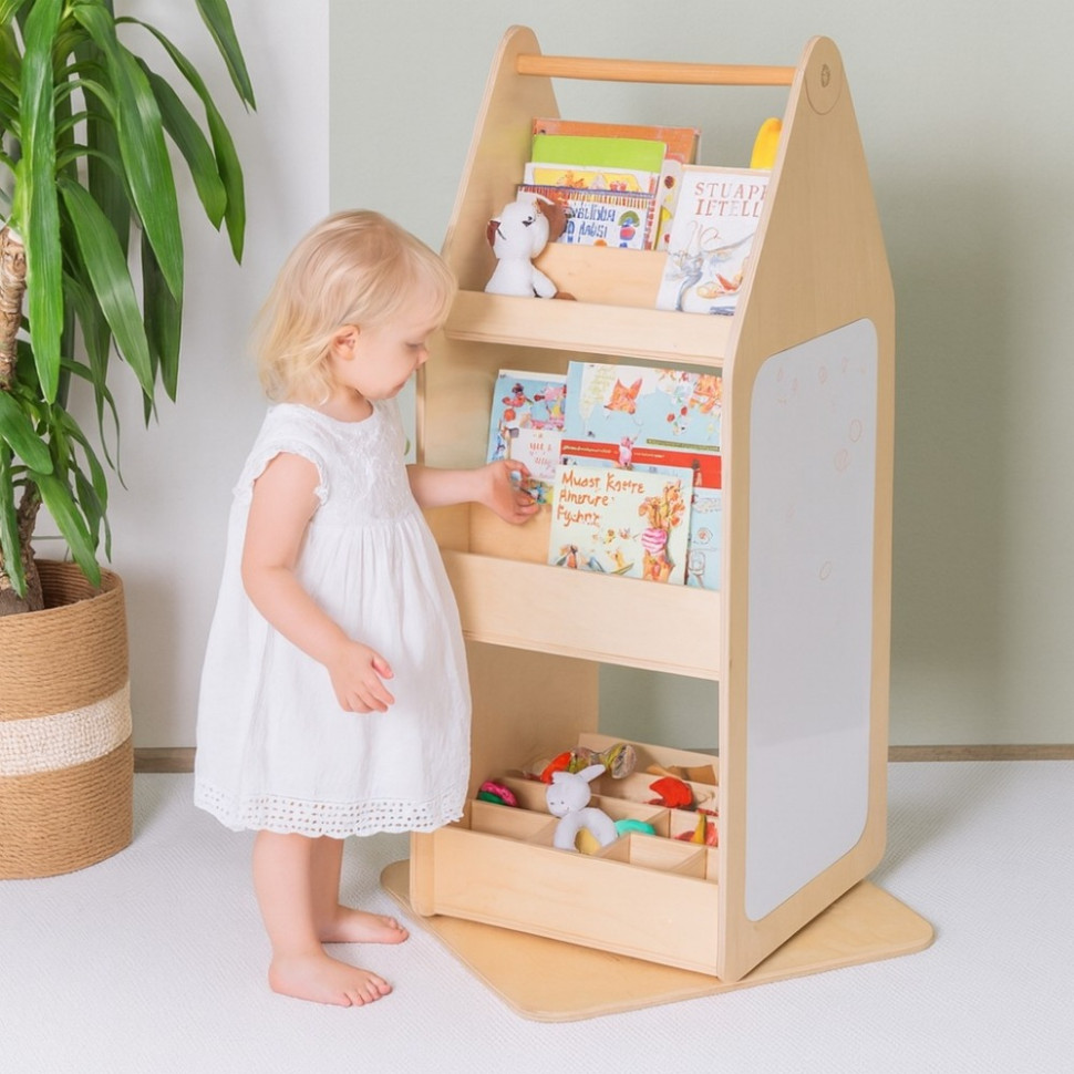 Поворотный книжный шкаф монтессори с доской для письма TIA-SPORT sm-1437