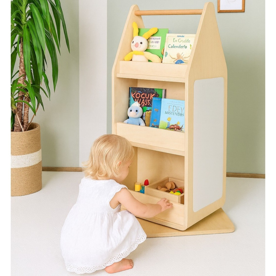 Поворотный книжный шкаф монтессори с доской для письма TIA-SPORT sm-1437