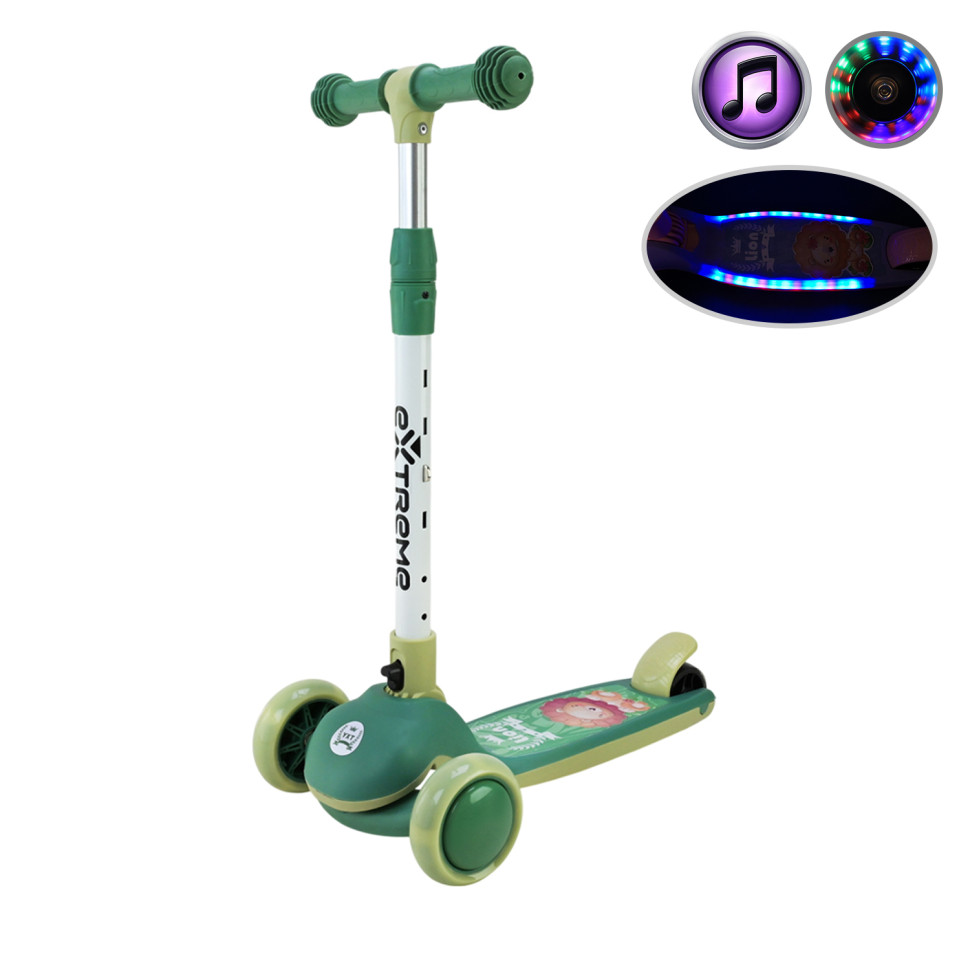 Детский самокат 3-х колесный Extreme Motion SC817(Green) с музыкой и светом