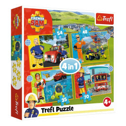 Пазл детский 4 в 1 "Храбрый пожарный Сэм" Fireman Sam Trefl 34387, 4 картинки