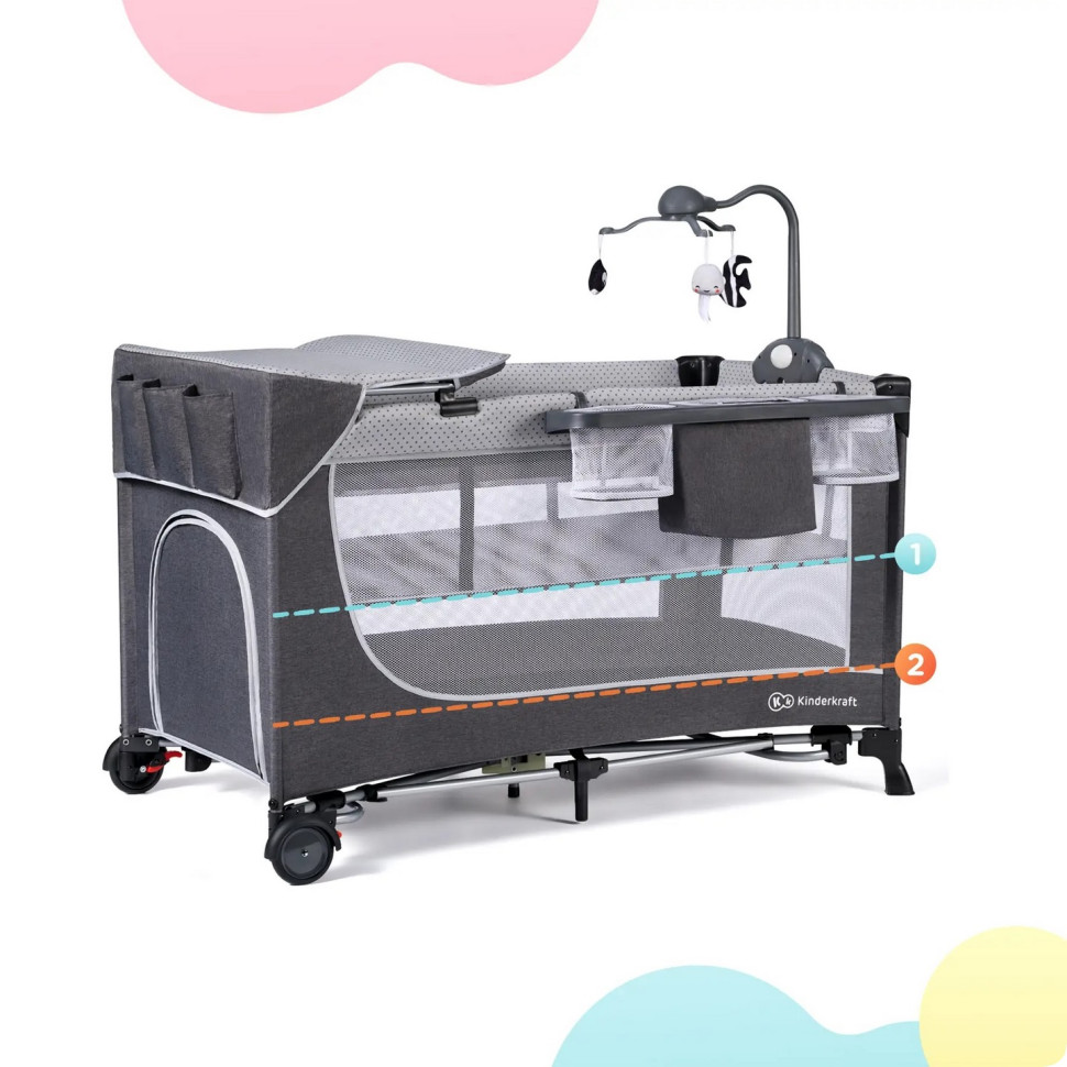 Кровать-манеж с пеленатором Kinderkraft KCLEOD00GRY00AC Leody Grey