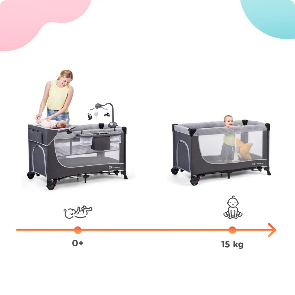 Кровать-манеж с пеленатором Kinderkraft KCLEOD00GRY00AC Leody Grey