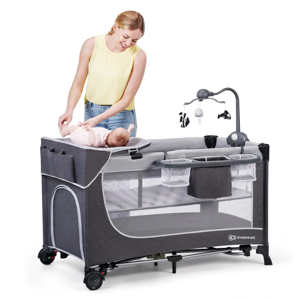 Кровать-манеж с пеленатором Kinderkraft KCLEOD00GRY00AC Leody Grey