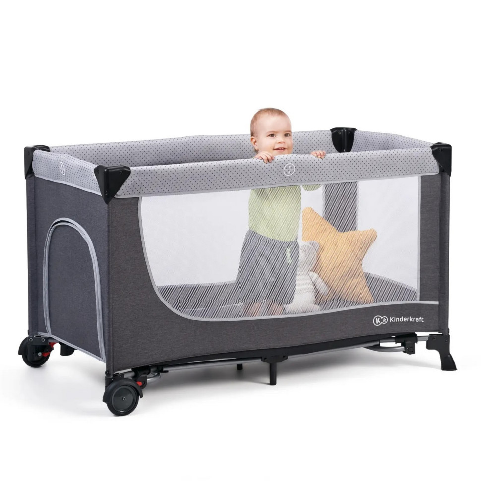 Кровать-манеж с пеленатором Kinderkraft KCLEOD00GRY00AC Leody Grey