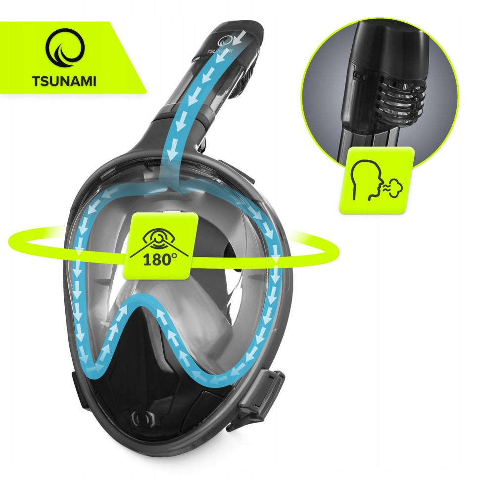 Маска для снорклінгу повнолицьова TSUNAMI P-5907739318183 Grey