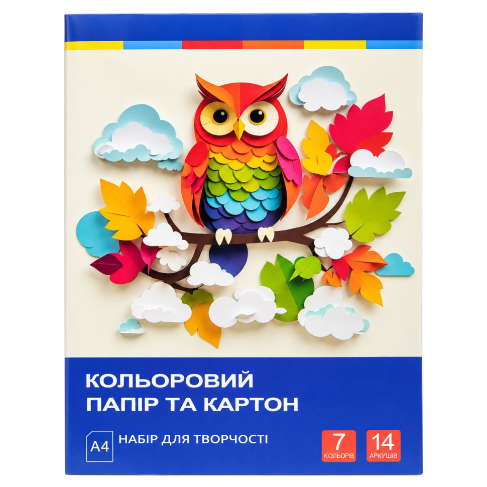 Набір кольорового паперу та картону РУСЛАН 11В-018-2 односторонній, 7 кольорів, 14 аркушів