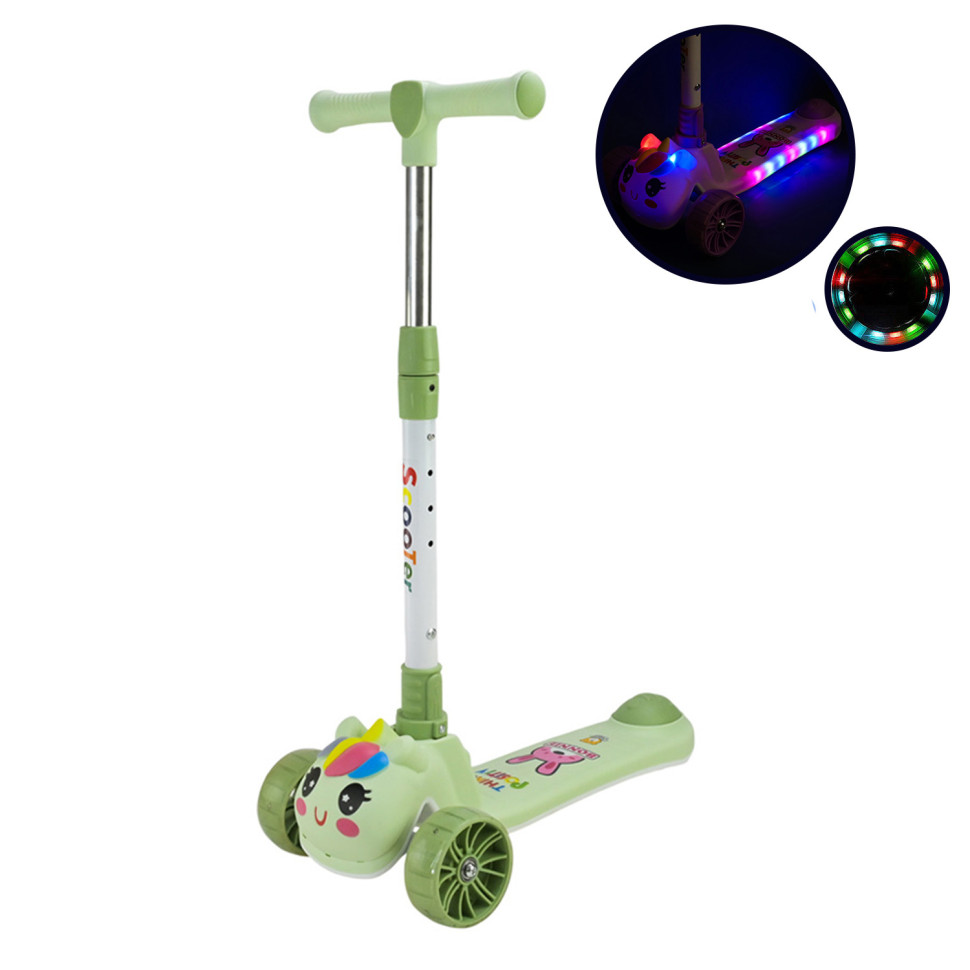 Детский самокат 3-х колесный Extreme Motion SC2619(Green) колеса PU, с музыкой и светом