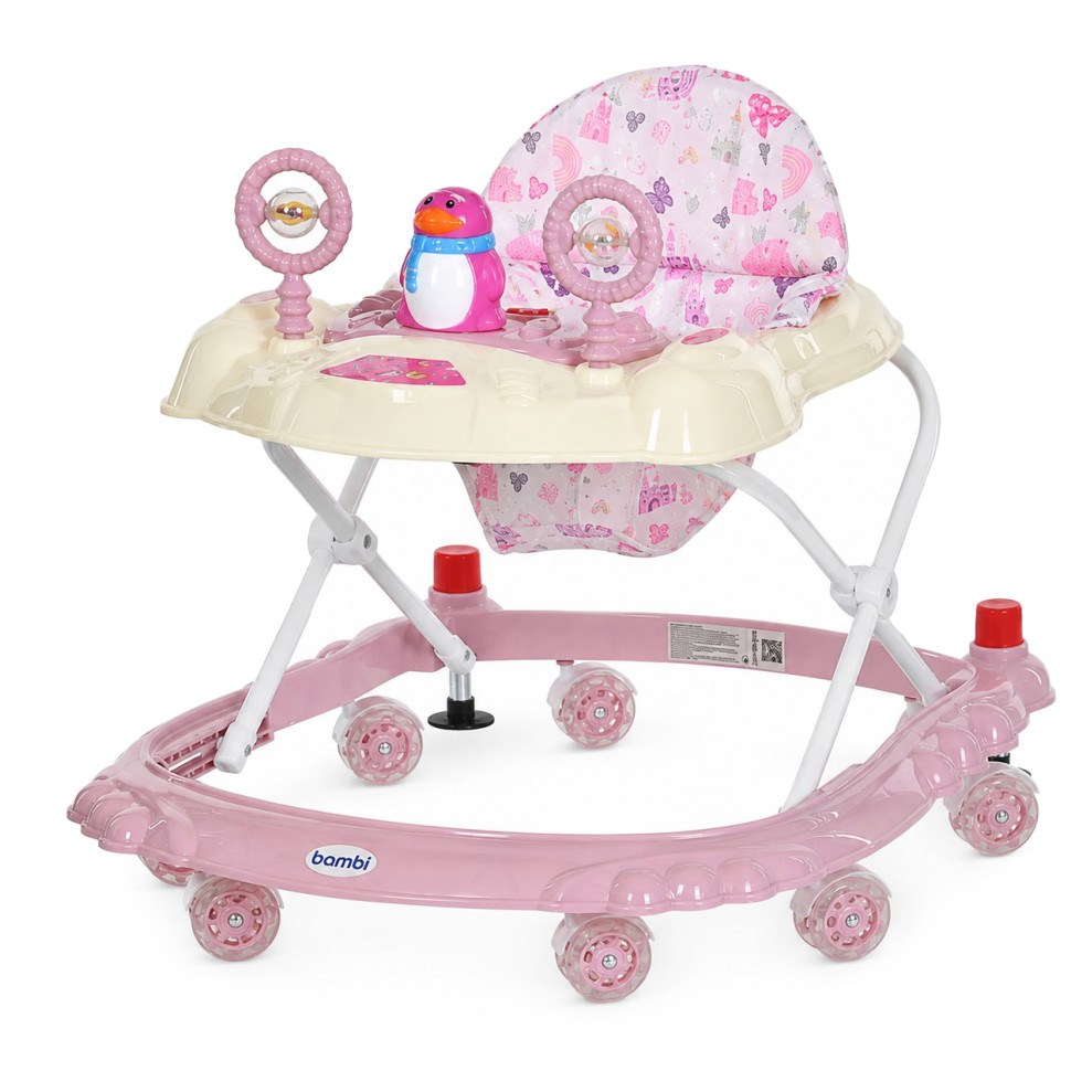 Детские Ходунки Bambi M 3168-1(Light-Pink) музыкальные и световые эффекты, со стопором