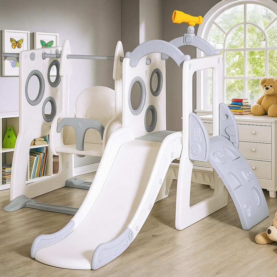 Гірка-трансформер для дітей з гойдалкою Lola Mealux KD-B076 White/Grey білий-сірий