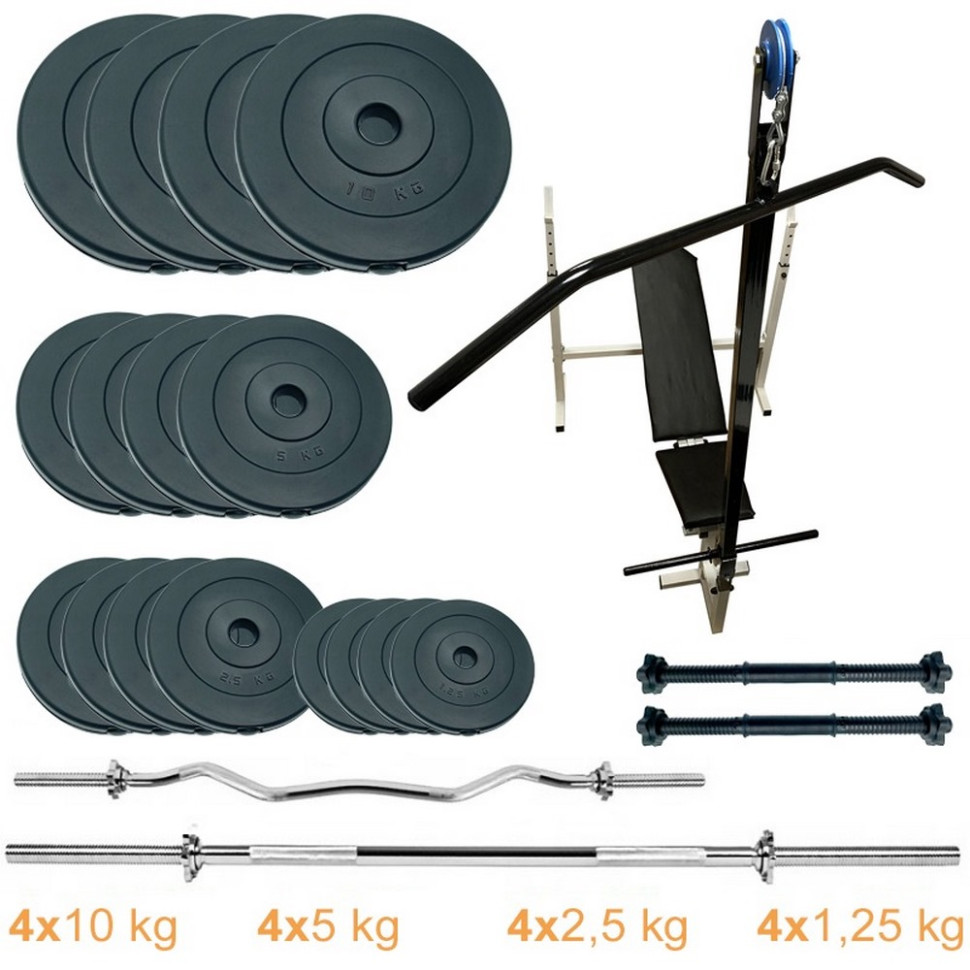 Скамья для жима с набором штанг и гантелей Gym Scott Plus Set Pro T Newt NE-SKM-PL-ST-90, 90 кг