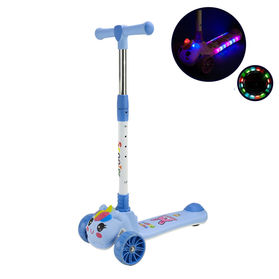 Детский самокат 3-х колесный Extreme Motion SC2619(Blue) колеса PU, с музыкой и светом
