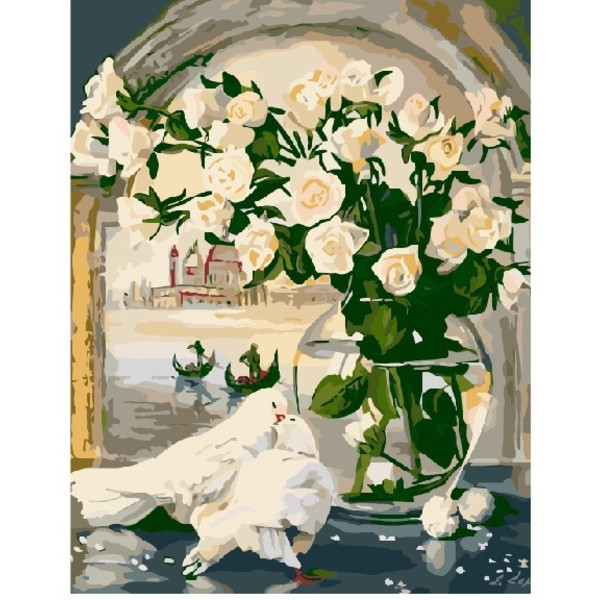 Картина за номерами. Brushme "Білі троянди на тлі Венеції" GX7224 по цене 240 грн.