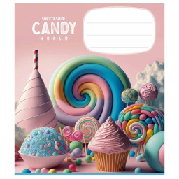 Зошит учнівський "Candy world" Школярик 012-3266C-1 у косу лінію, 12 аркушів