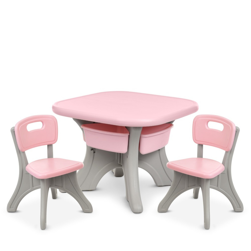 Дитячий столик з двома стільцями Bambi NEW TABLE-8 сіро-рожевий