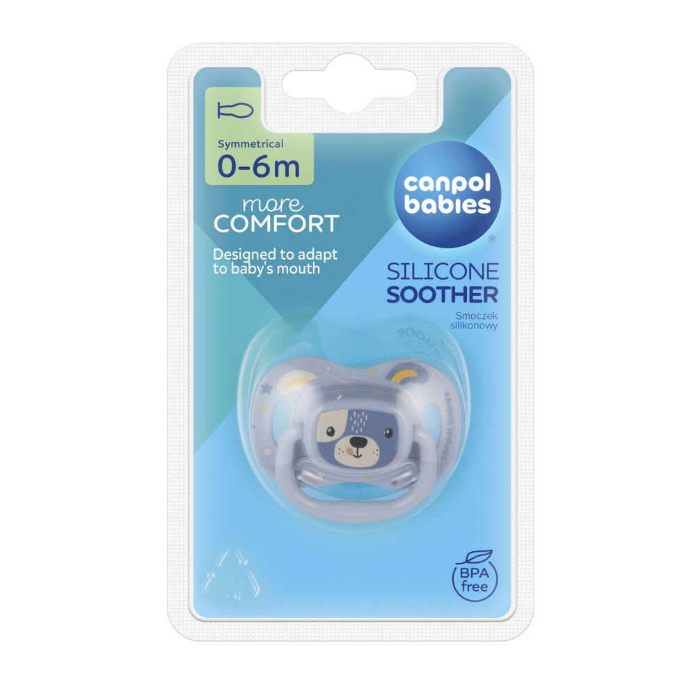 Пустышка силиконовая симметричная Cute animals Canpol babies 34/924_blu 0-6 месяцев