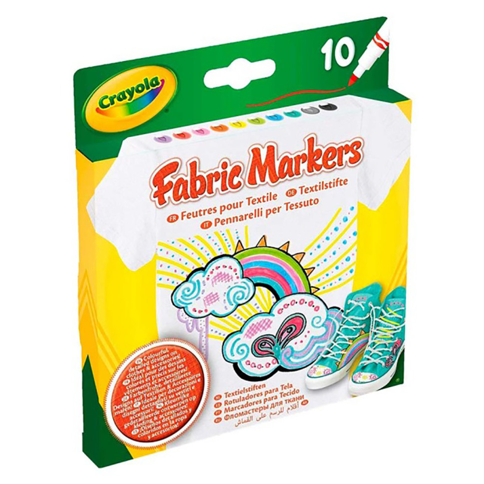 Набор фломастеров для рисования на ткани Crayola 58-8633 тонкая линия, 10 шт