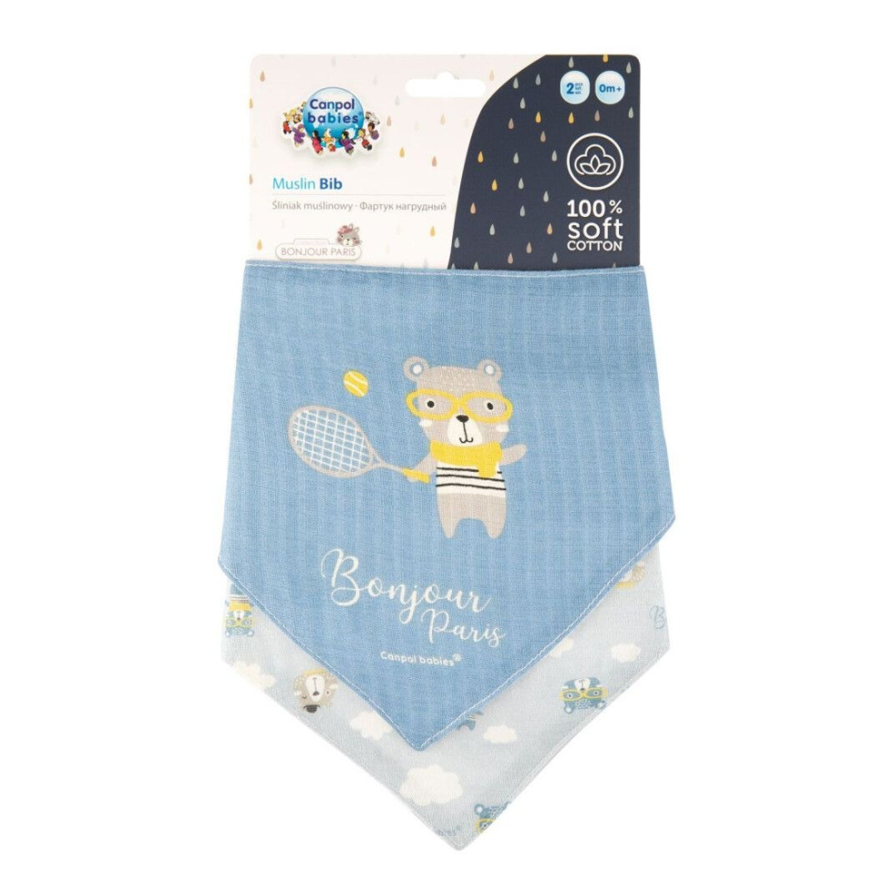 Дитячий слинявчик BONJOUR PARIS Canpol babies 26/900_blu муслін, 2 шт