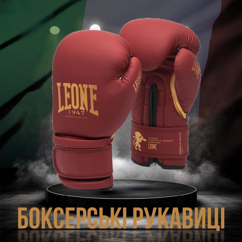 Боксерські рукавиці Bordeaux ED Leone GN059X_BORDEAUX_14oz, капа в комплекті 14 унцій