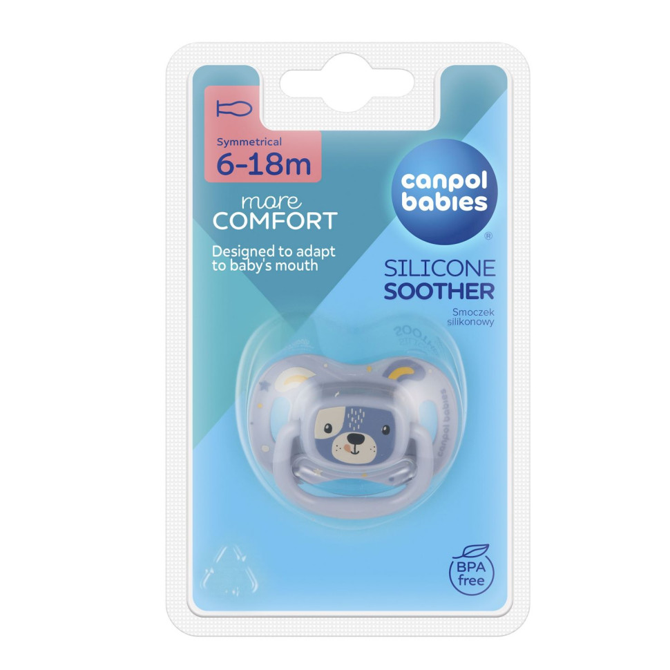 Пустушка силіконова симетрична Собачка Cute animals Canpol babies 34/925_blu 6-18 місяців