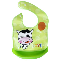 Детский слюнявчик Коровка Mega Zayka MGZ-0602(Green) со съемным карманом