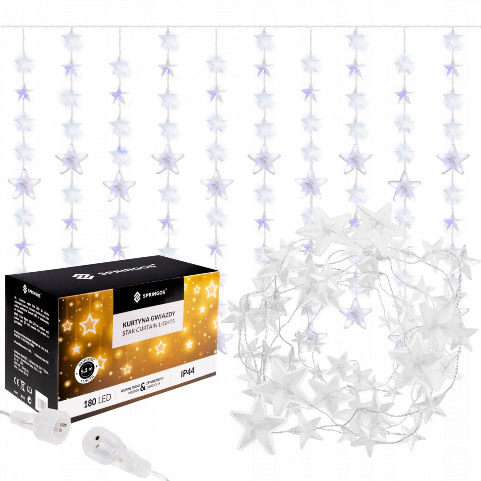 Гірлянда бахрома вулична Springos CL4003, 2 м 180 LED, Cold White/Blue