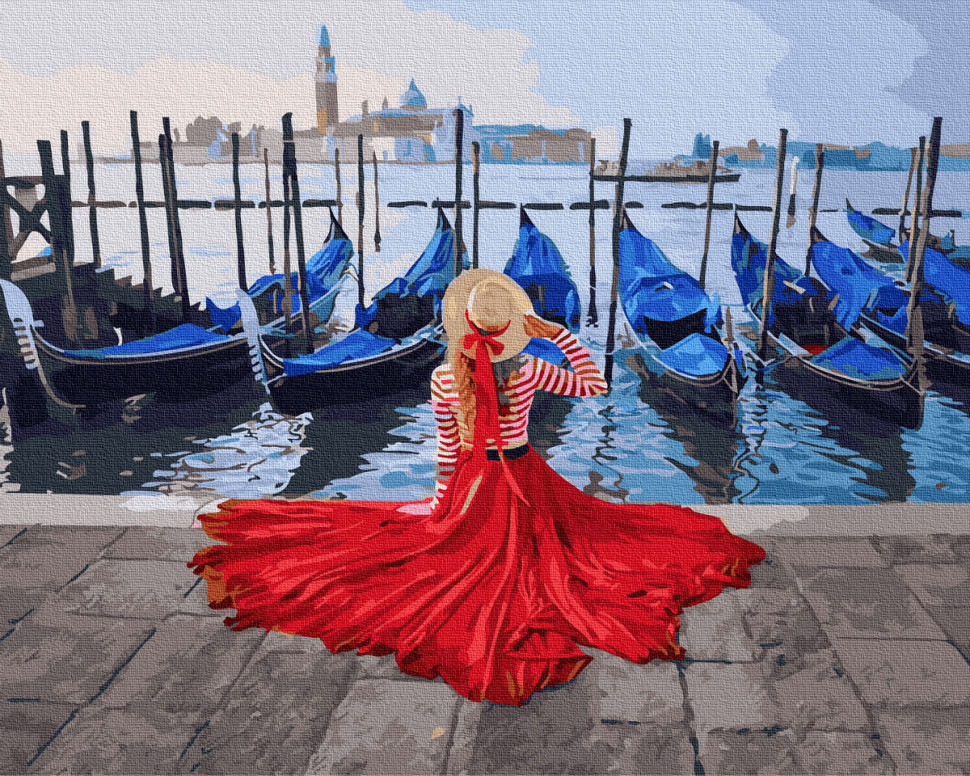 Картина за номерами. Rainbow Art "Дівчина біля причалу Венеції" GX24895-RA по цене 240 грн.
