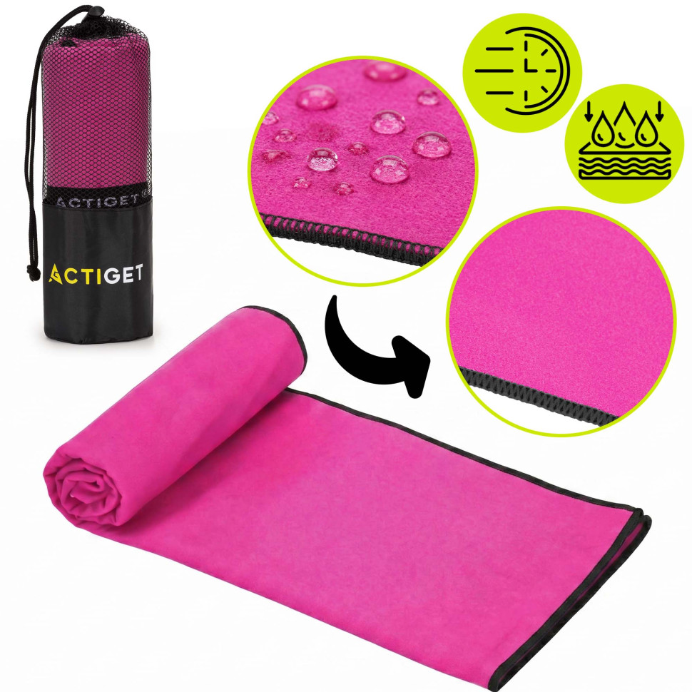 Рушник спортивний Actiget ACT0187 Pink, з мікрофібри 180x100 см