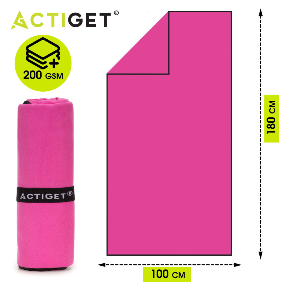 Рушник спортивний Actiget ACT0187 Pink, з мікрофібри 180x100 см