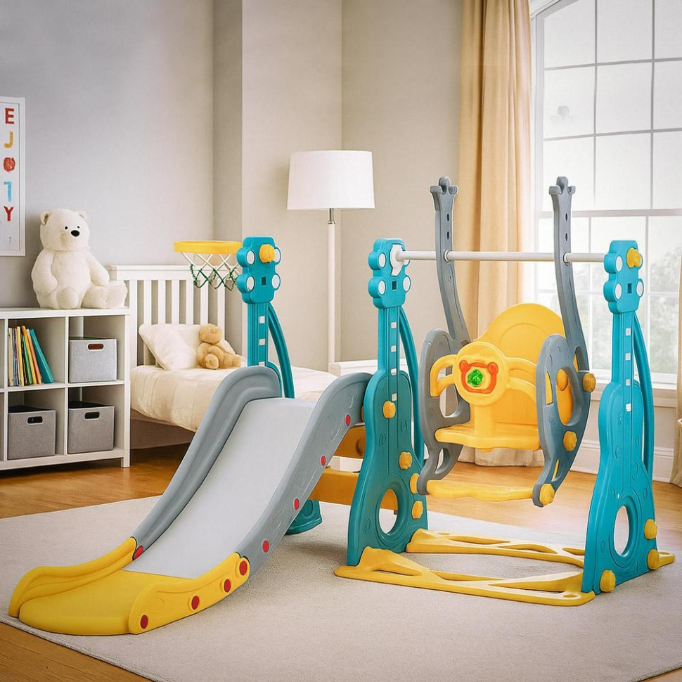 Дитячий ігровий комплекс Ariel Mealux KD-B252 Yellow/Blue/Grey гірка, гойдалка