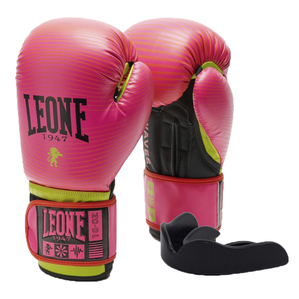 Боксерские перчатки Waves Fuxia Leone GN 313 Fuxia 10oz, капа в комплекте 10 унций