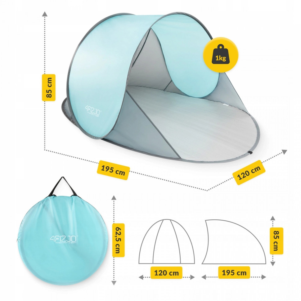 Саморазворачивающаяся пляжная палатка Pop-Up 4FIZJO P-5905973401432 Grey/Mint 195 x 120 см