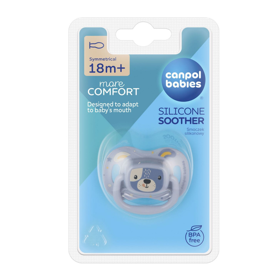 Пустушка силіконова симетрична Cute animals Canpol babies 34/926_blu 18+ місяців