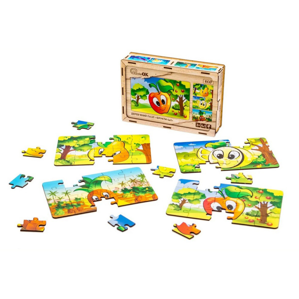 Детский деревянный пазл Фрукты 4 в 1 PuzzleOK Puz-84681, 80 элементов