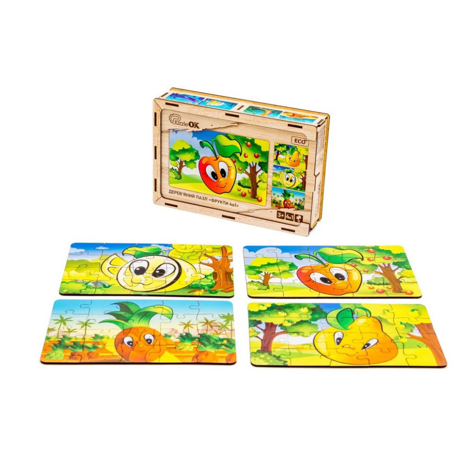 Детский деревянный пазл Фрукты 4 в 1 PuzzleOK Puz-84681, 80 элементов