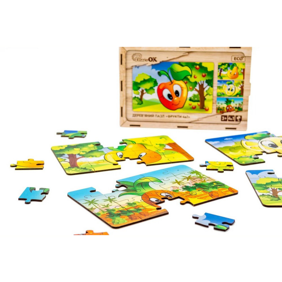 Детский деревянный пазл Фрукты 4 в 1 PuzzleOK Puz-84681, 80 элементов