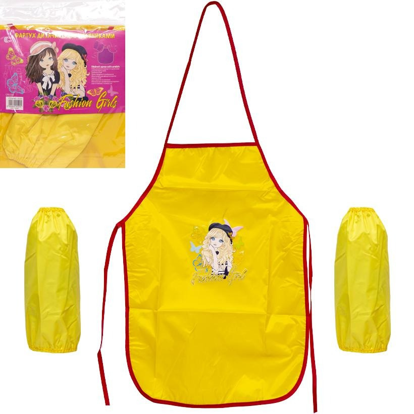 УЦІНКА! Фартух дитячий з нарукавниками для дівчаток COLOR-IT CR5530(Yellow)-UC 54х37 см
