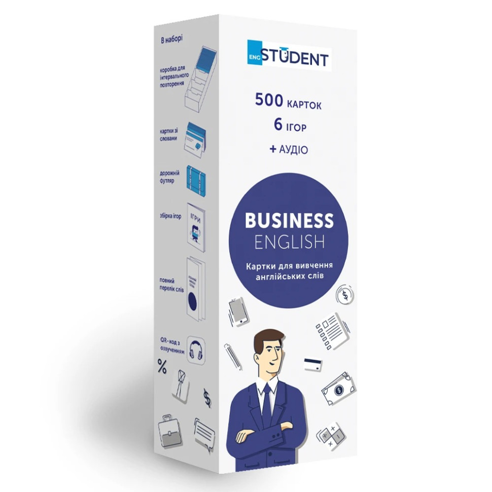 Картки для вивчення англійської мови BUSINESS ENGLISH English Student 41315776 англ-укр 500 карток