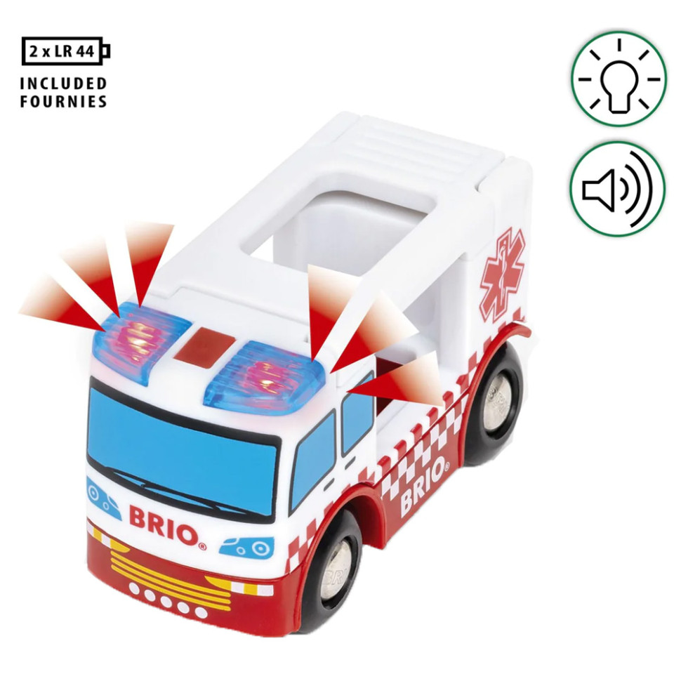 Машина скорой помощи BRIO 36035-BR, дерево, пластик, звук и свет